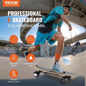Skateboard Elettrico Longboard con Velocità Massima di 22 km/h e Autonomia Massima di 12 km, 3 Livelli di Velocità Regolabili, Telecomando - Product Image 2