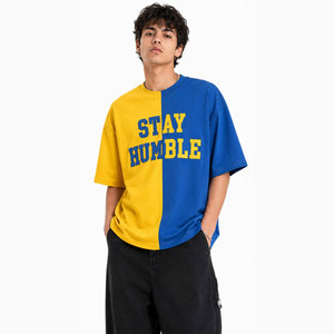 Camiseta Oversize para Hombre con Bloques de Color, Manga Corta, Cuello Redondo, Algodón Jersey, Estampado de Letras 'Stay Humble', Estilo Casual, con Relieve - Product Image 3