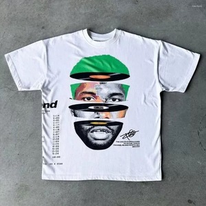 T-shirt graphique vintage surdimensionné pour homme en coton épais délavé, style streetwear, épaules tombantes, hip-hop - Product Image 2