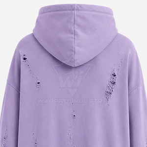 เสื้อฮู้ดดี้ผ้าฝ้ายฟลีซแบบดิสเทรสสำหรับผู้หญิง ทรงโอเวอร์ไซส์ รับทำแบรนด์ คุณภาพส่งออก แฟชั่นเสื้อฮู้ดดี้ดิสเทรสสำหรับผู้หญิง - Product Image 5