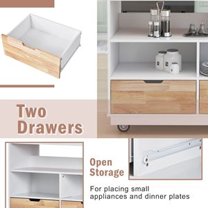 Carrello da Cucina a Due Lati con Ruote, Piano in Legno di Gomma e Portabottiglie e Portaspezie, Ampio Kit di Stoccaggio - Product Image 6
