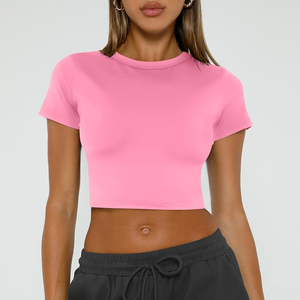 Haut court de sport pour femme, motif uni, idéal pour la gym, le yoga et l'entraînement physique, t-shirt de course grande taille pour femmes - Product Image 5