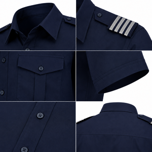 Chemise d'uniforme de sécurité bleu marine à manches courtes pour homme avec bandes sur les épaules et poches poitrine, idéale pour les agents de sécurité, tenue d'été - Product Image 6