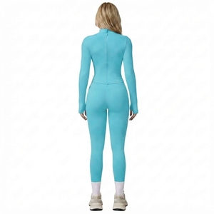 Ensemble de vêtements de sport pour femmes, 2 pièces, haut à manches longues avec fermeture éclair, leggings taille haute, vêtements de sport pour la gym et le yoga - Product Image 4