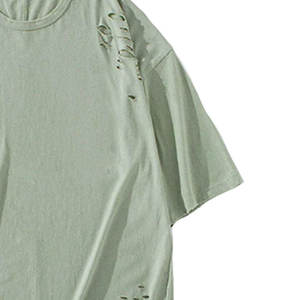 Custom Made Heavyweight Oversized 100% Cotton Plaid Pattern O-Neck Short Sleeve Distress T-Shirts Front <b>Logo</b> Breathable Men - Product Image 3