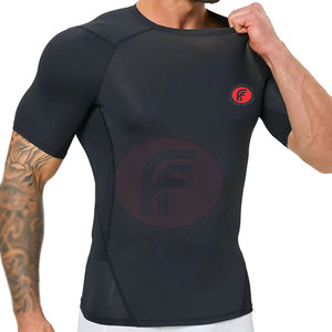 Custom <b>Men</b> Compression Shirts Short Sleeves Moisture Wicking <b>Stretch</b> Fitness Workout Sports Wear OEM Manufacturing Service - Product Image 4