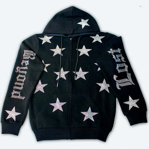 Sweat à capuche plissé origami avec strass pour homme, mélange coton et polyester, détail plié, accent cristal - Product Image 2