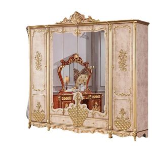 Juego de Dormitorio de Lujo Estilo Palacio Europeo Clásico, Madera de Caoba Sólida, Cama King Size, Armario, Mesitas de Noche, Tocador - Kiky - Product Image 4