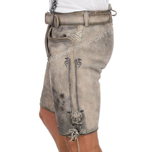 Shorts Lederhosen pour Hommes de Haute Qualité, Costume Bavarois pour l'Oktoberfest, 100% Cuir de Chèvre Suédé, Solide et Décontracté - Product Image 5