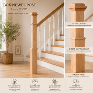Poste de Escalera Interior EFS, Columna Cuadrada de Roble Blanco Sólido, Barandilla de Madera Tradicional, Ecológica y Duradera, Piezas para Escaleras del Hogar - Product Image 1