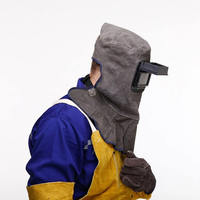 Casco de soldadura de cuero, gorro de seguridad industrial de cuero vacuno, protección para la cabeza estilo chaqueta para soldadores