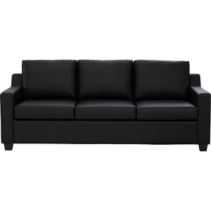 Sofá Tapizado en Cuero PU Negro Resistente, Relleno de Espuma, Capacidad para Tres Personas, Diseño Moderno, Patas Cuadradas Cónicas para Apartamento - Product Image 2