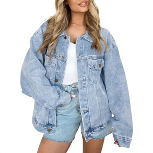 Women's Long Sleeve Loose <b>Denim</b> <b>Jacket</b> Fashion Button Up Casual Jean Coat <b>Custom</b> OEM ODM Wholesale - Product Image 1