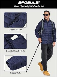 <b>Men's</b> Lightweight Packable Puffer Jacket Waterproof Winter Hood Jacket Custom Packable Quilted Puffer Jacket With Storage <b>Pouch</b> - Product Image 4