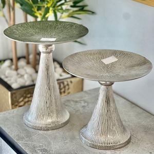 Support à gâteau ovale en métal texturé de luxe, doré, piédestal en aluminium, plateau de présentation de desserts, décoration de mariage, fournitures de fête, utilisation à la maison - Product Image 2