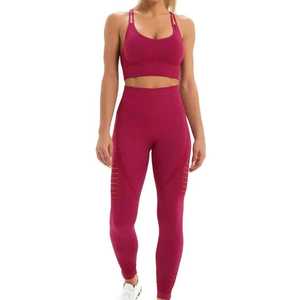Conjunto de Yoga de 2 Piezas para Mujer, Leggings de Cintura Alta, Top Corto, Espalda Cruzada, Sin Costuras, Color Sólido, Largo Completo, Transpirable, Spandex/Nailon - Product Image 1