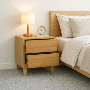 Muebles Hechos en Vietnam, OEM/ODM, Mesa de Noche de Madera de Caucho con 2 Cajones para Dormitorio, Mesa Auxiliar de Madera, Fábrica de Muebles de Vietnam - Product Image 1