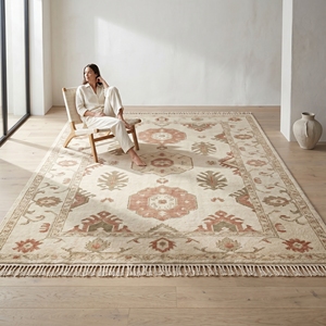 Wool Area Rug Persian Style Floral Geometric Hand Knotted Low Pile Non-<b>Slip</b> Floor <b>Mat</b> with Fringe for Living Room Bedroom Hotel - Product Image 5