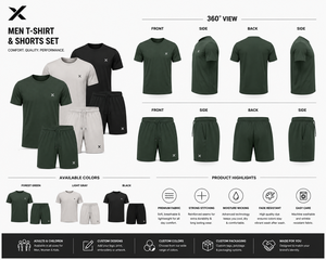 Ensemble T-shirt et short d'été pour homme X Sports City, respirant, séchage rapide, manches courtes, col rond, deux pièces, décontracté, en soie - Product Image 2