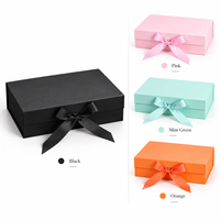 Boîte pliante à couvercle rabattable en gros, emballage cadeau couleur unie avec nœud