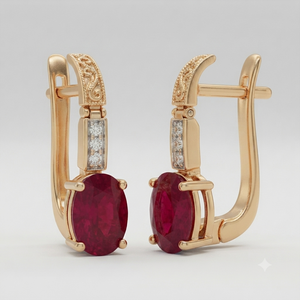 Zinc Alloy <b>Hoop</b> <b>Earrings</b> Oval Ruby Look Cubic Zirconia Gold Plated Drop <b>Earrings</b> for Women Party Wedding - Product Image 1