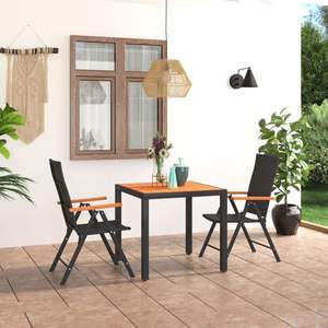 3 pezzi Set da pranzo Patio nero e marrone per uso giardino - Product Image 1