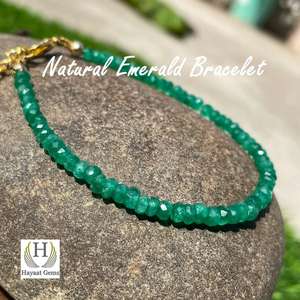 Zambia Unisex 925 <b>Sterling</b> <b>Silver</b> Natural Emerald Faceted <b>Beaded</b> for <b>Bracelet</b> Gold Plated Anniversary Fashion Jewelry - Product Image 4