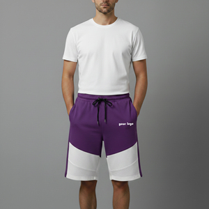 Shorts Bermuda pour Homme, Couleurs Violet et Blanc, Taille à Cordon, Séchage Rapide, Tenue Décontractée avec Impression de Logo sur le Devant - Product Image 1
