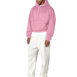 <b>Men's</b> <b>Pink</b> Oversized Hooded Fleece <b>Sweatshirt</b> Solid Color Casual Pullover Regular Fit Autumn Wear - Product Image 4