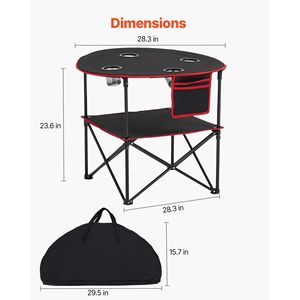 Tavolo da Picnic da esterno pieghevole portatile in tessuto Oxford rotondo da campeggio con 4 portabicchieri - Product Image 4