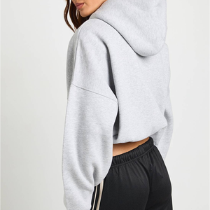 Veste à capuche zippée pour femme, personnalisable en gros, 230 GSM, en pur coton, coupe courte, double couche, épaules tombantes, impression sérigraphique, style streetwear - Product Image 2