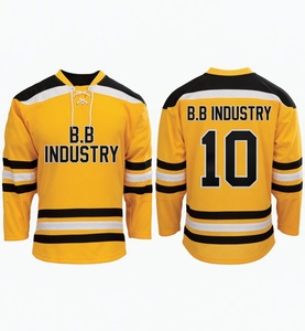 Maillot de hockey sur glace personnalisé noir, or et jaune B.B Industry, col à lacets saisissant, uniforme adulte en maille respirante sublimée de qualité supérieure - Product Image 6
