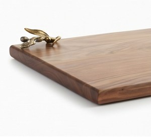 Tabla de cortar rectangular de madera de último diseño con mango decorativo de hoja metálica - Product Image 5