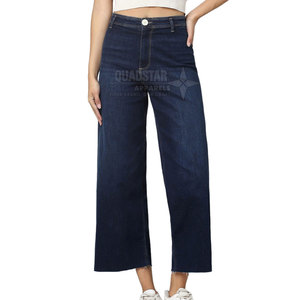 Customized Your Own Design <b>Women</b> Breathable Spring <b>Jeans</b> Pants OEM Service Latest Style 100% Cotton Wide Leg - Product Image 1