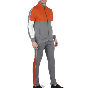 <b>Men's</b> Premium Color Gray Orange <b>White</b> Tracksuit Set with Stand Collar Zipper <b>Jacket</b> and Jogger Pants Fashion Casual Sportswear - Product Image 1
