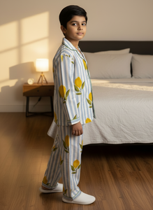 Pyjamas en pur coton pour enfants, ensembles chemise et pantalon, très confortables pour toutes les saisons, coton premium, imprimé mangue sur la robe. - Product Image 4