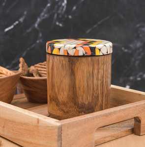 Pot de rangement en bois d'acacia avec couvercle, récipient de rangement de cuisine en bois fait main, pot à épices en bois naturel, rangement alimentaire décoratif - Product Image 5