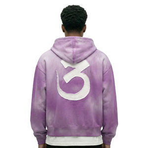 Sweat à capuche pour homme en coton 100% respirant, coupe classique, 420 g/m², fermeture éclair, effet délavé, broderie de strass, design patch, couleur unie - Product Image 2