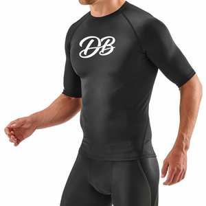 Camiseta de Compresión Negra Personalizada para Hombre, Manga Corta, Cuello Redondo, Estilo Raglán, para Gimnasio, Entrenamiento, Deporte, Ropa Deportiva Ajustada, Capa Base Atlética - Product Image 1