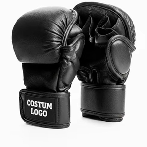 Guantes Profesionales de Piel Negra para MMA, Guantes de Combate con Acolchado Reforzado para Entrenamiento de Artes Marciales y Deportes de Combate - Product Image 1