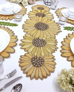 Chemin de table brodé motif tournesol, style rustique, en polyester, pour la décoration intérieure - Product Image 2