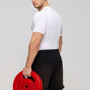 T-shirt de compression à manches courtes gris pour homme, coupe ajustée, séchage rapide, tissu jersey sportif, col rond, couleur unie, t-shirt d'entraînement - Product Image 3
