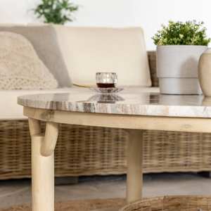Table basse ronde Vandana Aston Mira en bois de manguier et marbre - Product Image 5