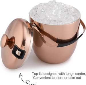 Seau à glace isotherme à double paroi en acier inoxydable avec couvercle et pince, support à glace haut de gamme pour bar et fêtes - Product Image 5