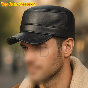 New Arrival OEM ODM Premium Quality Genuine Leather <b>Cap</b> For <b>Men</b> Vintage <b>Flat</b> Top Cadet Hat Autumn Winter Warm Real Leather <b>Caps</b> - Product Image 3