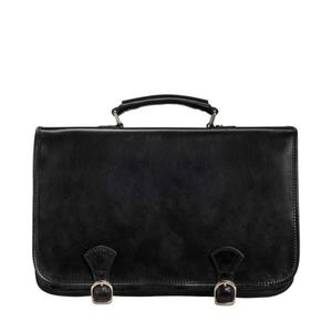 Maletín Ejecutivo de Cuero Genuino Negro Intenso con Doble Hebilla y Solapa, Estructurado, con Múltiples Compartimentos - Product Image 6