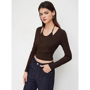 Women’s Halter Neckline Knotted <b>Cross</b>-Wrap Crop <b>Top</b> | Y2K / Acubi Style - Product Image 2