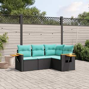 Conjunto de Sofás Grandes para Patio de Ratán PE Negro con Reposabrazos Ajustables, Muebles Cómodos para Exteriores - Product Image 1