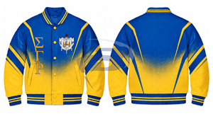 เสื้อแจ็คเก็ตวาร์ซิตี้ผ้าซาตินออมเบรสำหรับผู้หญิง ยี่ห้อ Sigma Gamma Rho ปักลายตัวอักษรกรีก แขนยาว ปกคอพับ แต่งขอบ รุ่น SGR - Product Image 3