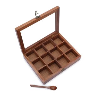 Acacia Wood Spice <b>Box</b> with Glass Lid 12 Compartments Handmade Masala Storage Organizer Kitchen Spice Container - Product Image 4